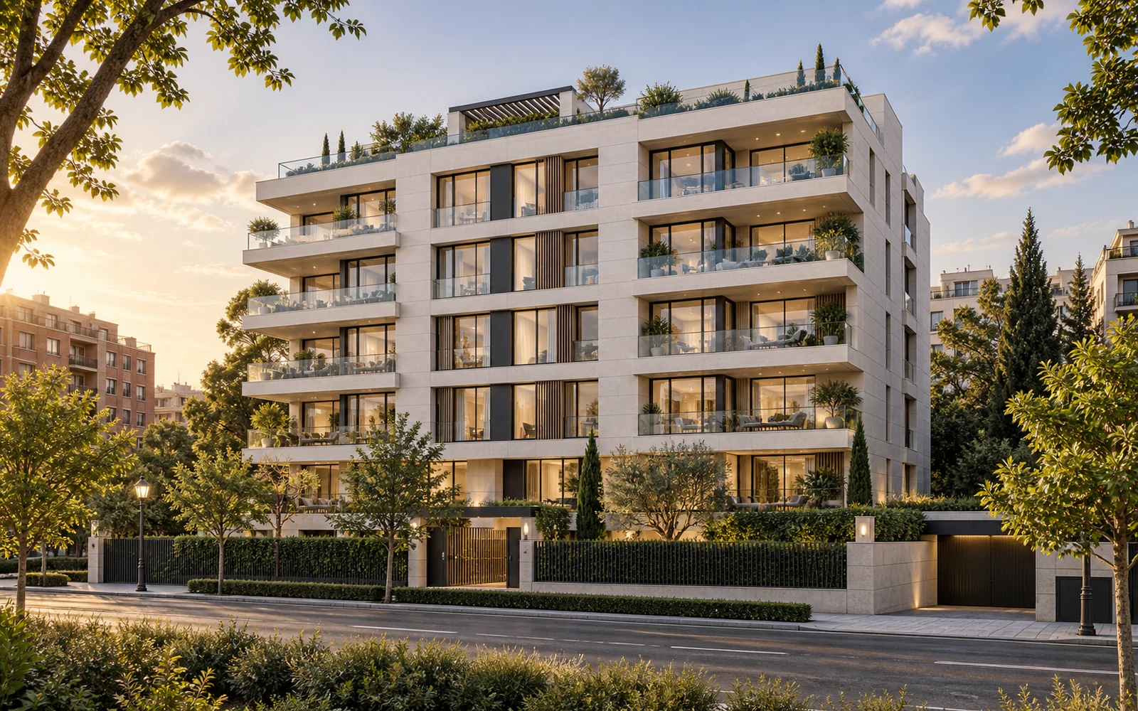 Exterior de un edificio residencial contemporáneo de obra nueva