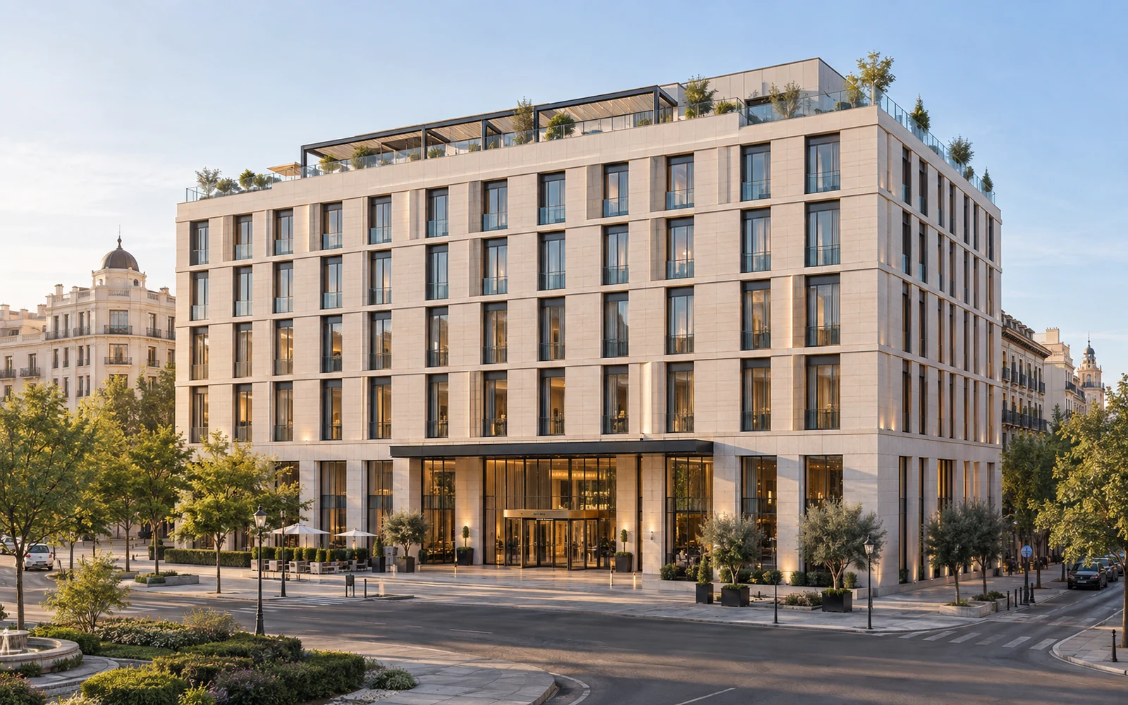 Exterior de un hotel urbano contemporáneo