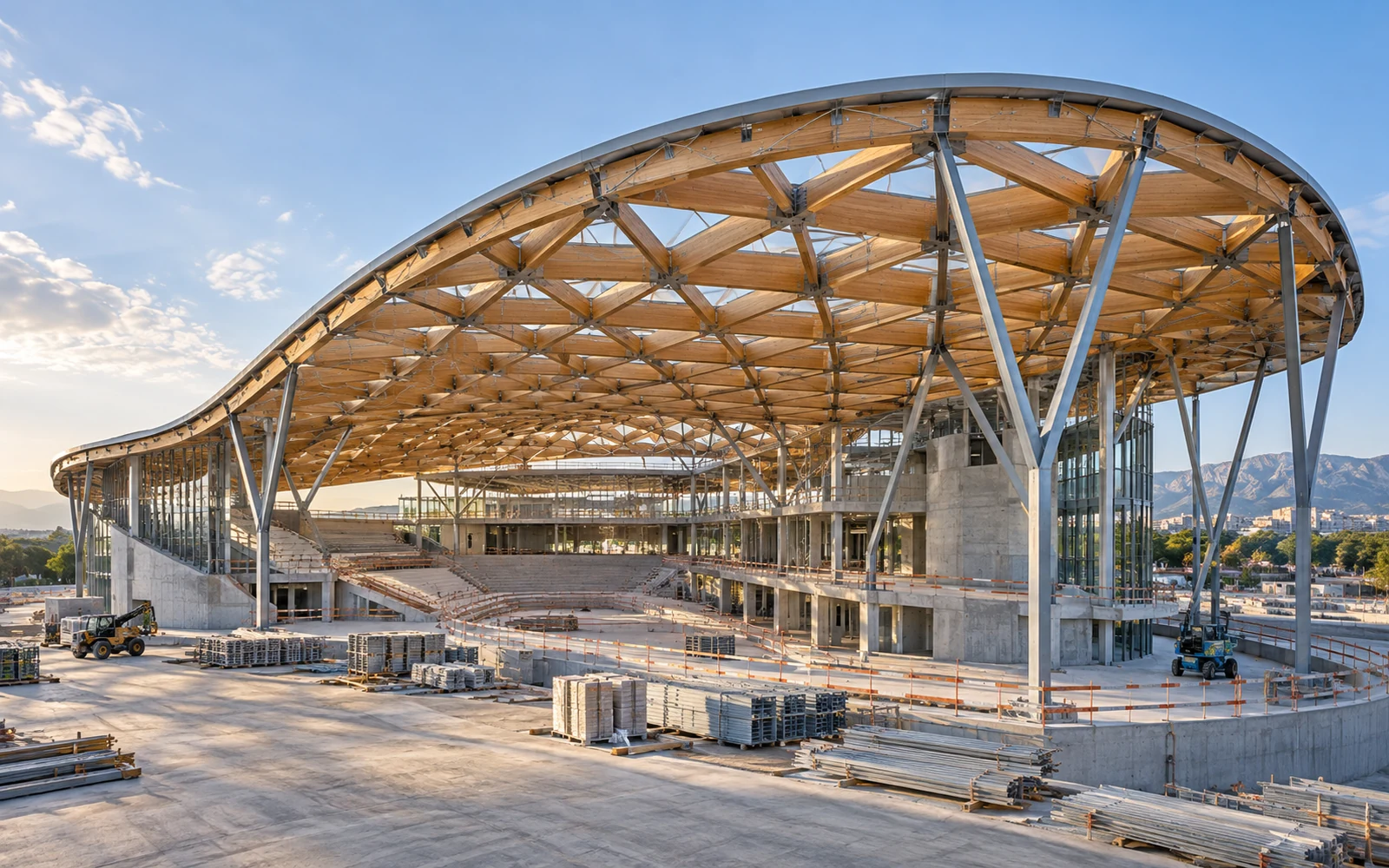 Construcción compleja de una gran estructura contemporánea