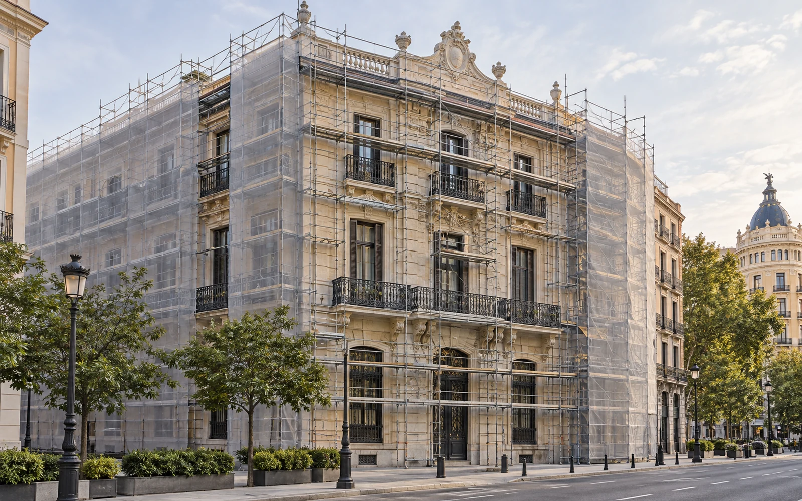 Rehabilitación exterior de un edificio histórico con andamios